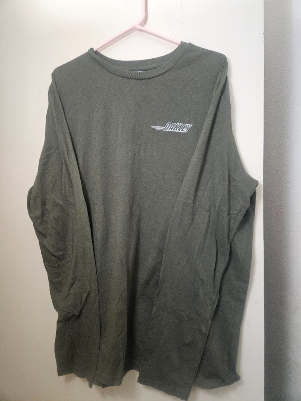 VTG 90’s Y2K Oakley Tee Shirt Olive Double Sided Orange Logo Size 2XL Neon NWOT